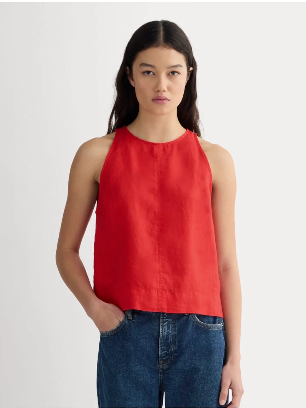 NWT everlane THE LINEN HIGH-NECK TANK, Red, 6